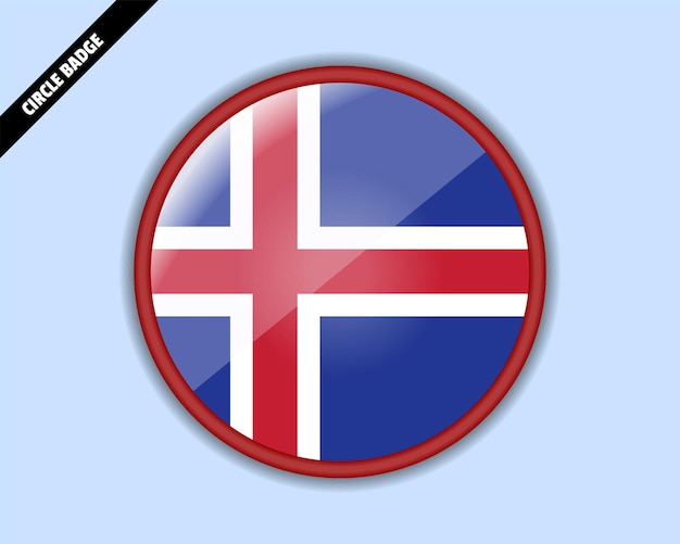 Iceland flag circle badge vector design rounded sign with reflection