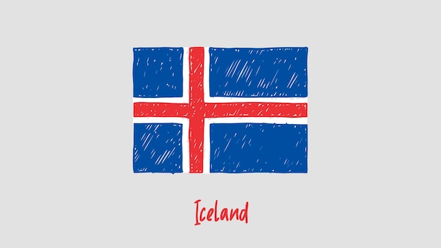 Iceland Flag Colored Pencil or Marker Sketch Vector