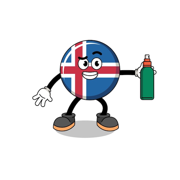 Iceland flag illustration cartoon holding mosquito repellent