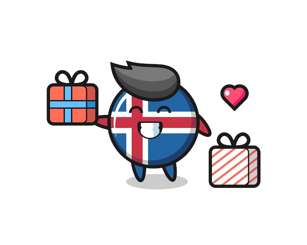 Vector iceland flag mascot cartoon giving the gift , cute design