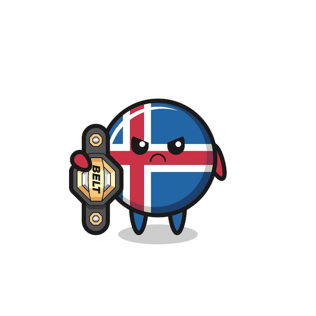 Iceland flag mascot character as a MMA fighter with the champion belt