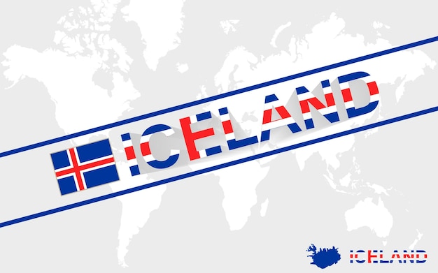 Iceland map flag and text illustration