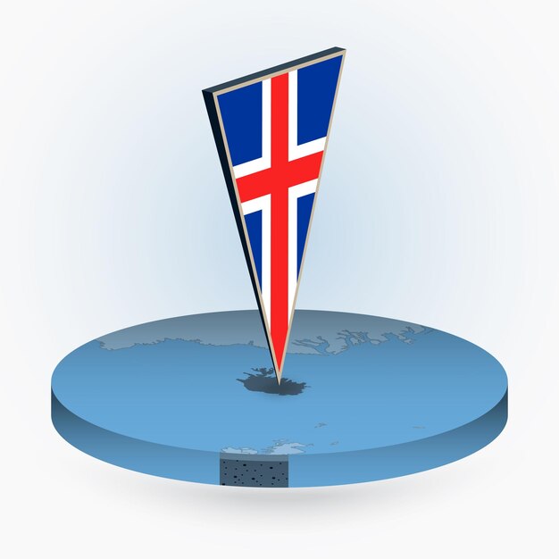 ベクトル アイスランドの三角形の 3 d 旗を持つ丸いアイソメ図スタイルのアイスランド地図