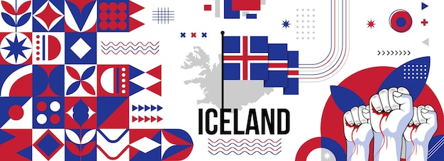 Vector iceland national or independence day banner for country celebration flag and map of icelanders