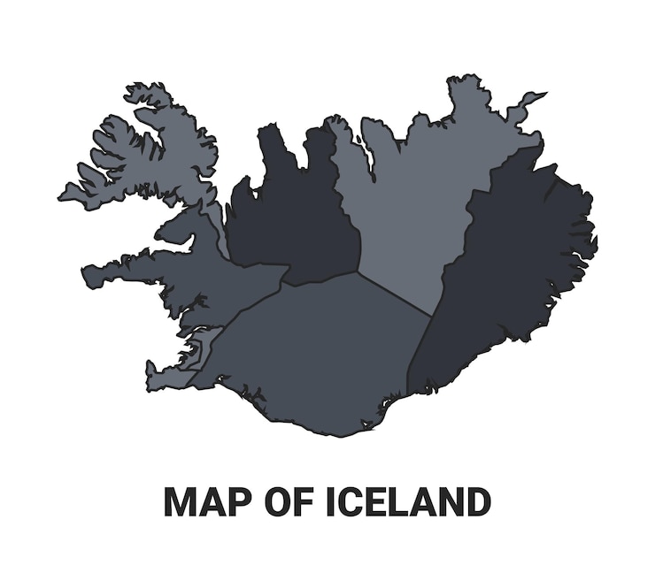Vector iceland political map border of regions outline vector set