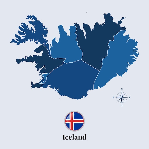 Iceland vector map and flag flag map of iceland vector