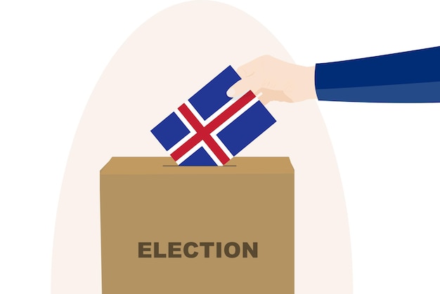 Iceland vote concept man hand and ballot box election day Iceland flag vector