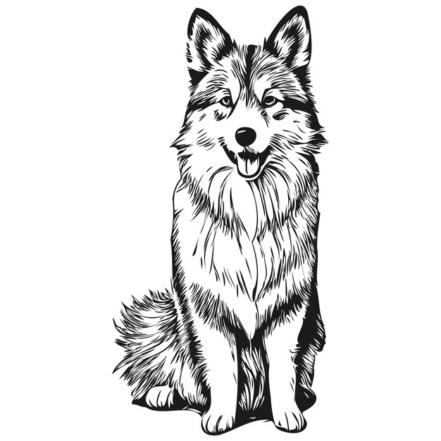 Icelandic Sheepdog dog black drawing vector isolated face painting sketch line illustration realistic breed pet