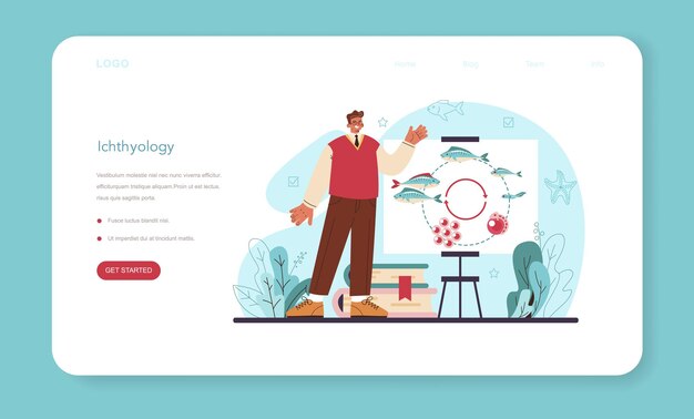 Ихтиолог веб-баннер или целевая страница ученый океанской фауны