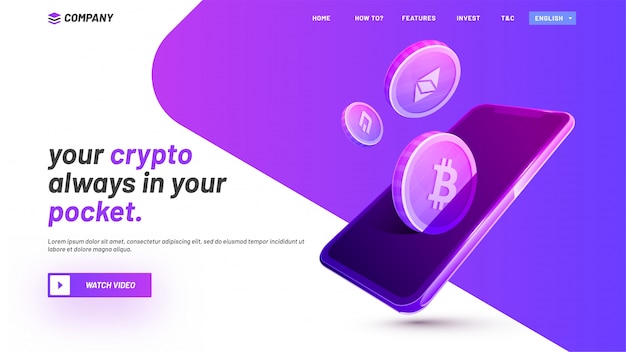 ICO-bestemmingspagina van website, met cryptocurrencies en smart device.