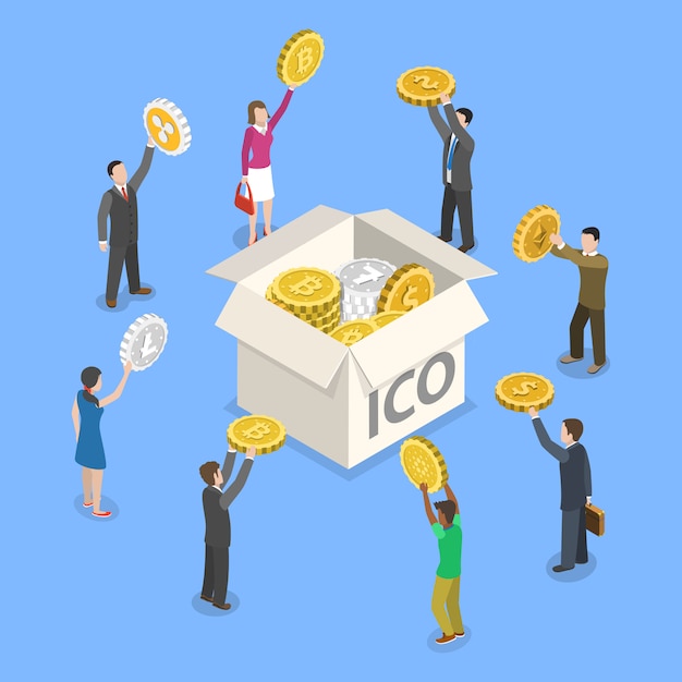 ICO flat isometric vector concept.