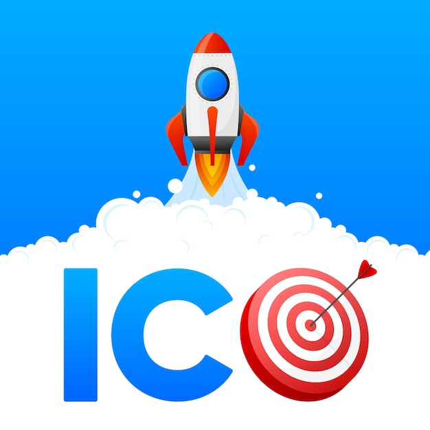 ICO initial coin offering banner Initial coin offering concept ICO as a financial bubble and scam