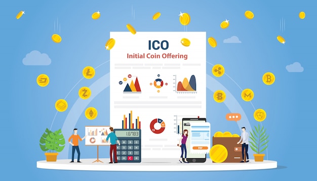 Ico initial coin offering concept with people