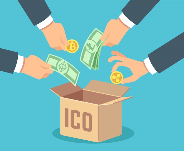 Ico . Token bank, blockchain technology, ethereum and bitcoin crowdfunding.  