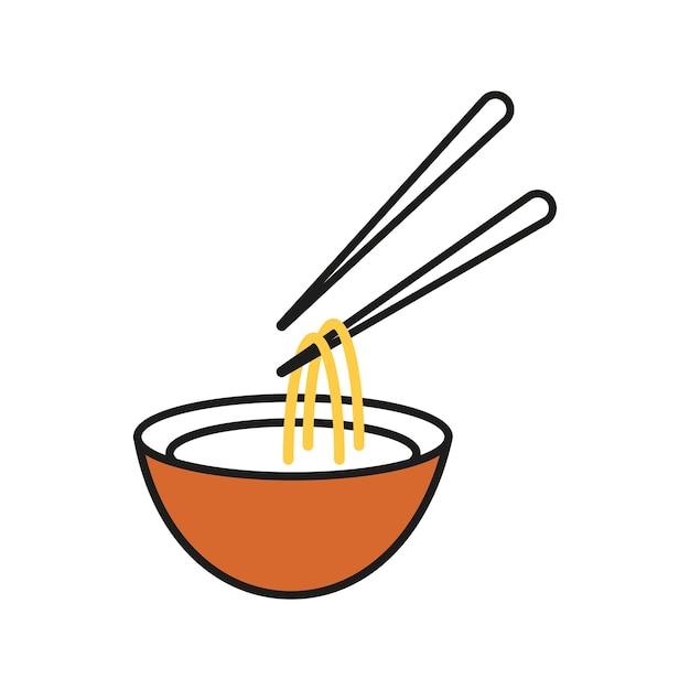 Icon Asian food production Symbolic objects noodles and Chopsticks Vector illustration