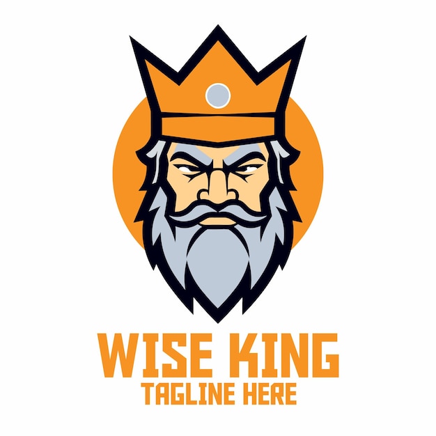 Icon badge emblem for sport and esport wise king head mascot logo of a man with crown