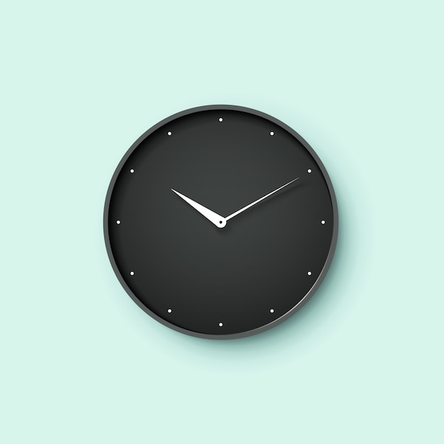 Icon of black clock face with shadow on mint wall background