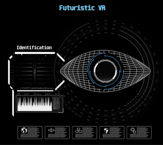 Icon on blue . Digital eye hud ui. .  medicine illustration. Eye  icon. Futuristic technology style. Identification system scanning.