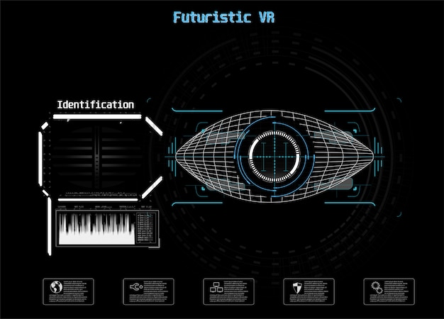 Icon on blue . Digital eye hud ui. .  medicine illustration. Eye  icon. Futuristic technology style. Identification system scanning.