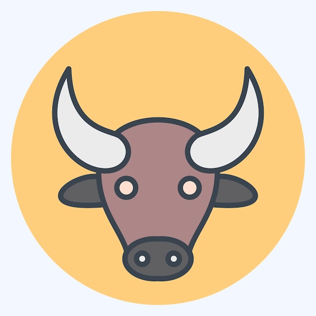 Icon Buffalo related to Animal Head symbol color mate style simple design editable
