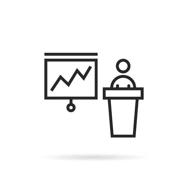 Vector icon of business presentation with teacher behind podium