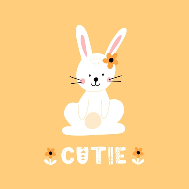 만화 스타일의 귀여운 토끼의 아이콘 토끼 애완 동물 실루엣 토끼와 어린이 책 엽서 및 포스터에 대한 다채로운 그림