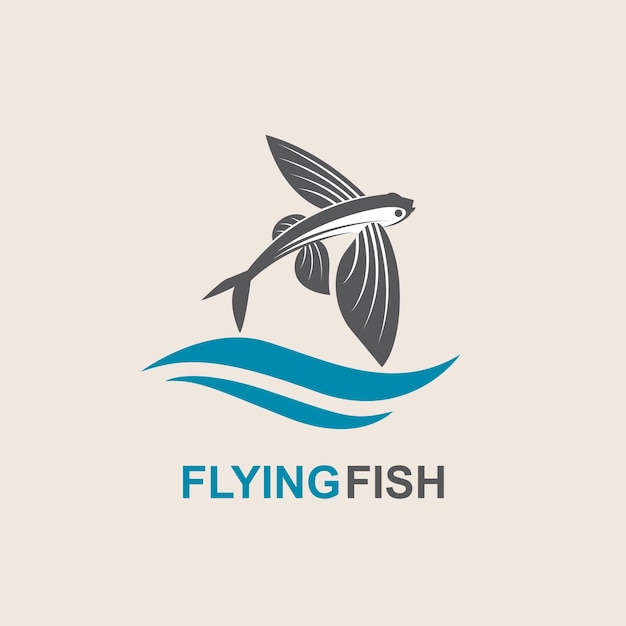 Vector icon of flying fish with waves