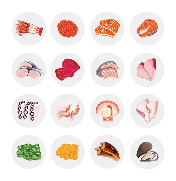 Vettore icona cibo menu disegno salmone