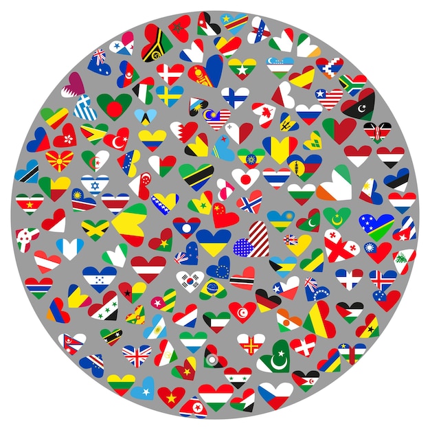 Icon in the form of a circle with the flags of countries on a gray background