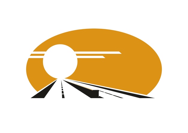 Vector icon of highway with golden sunset sky