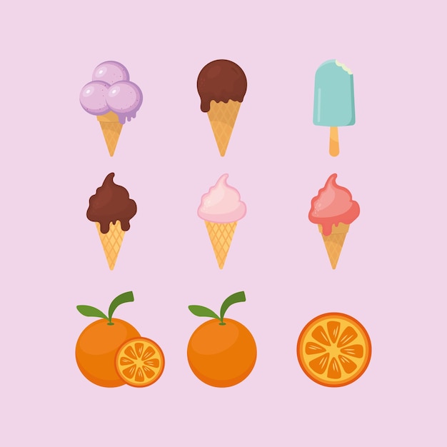 Icon ice cream and fruit