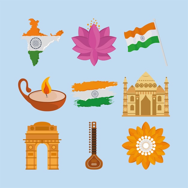 Vector icon indian traditional objects