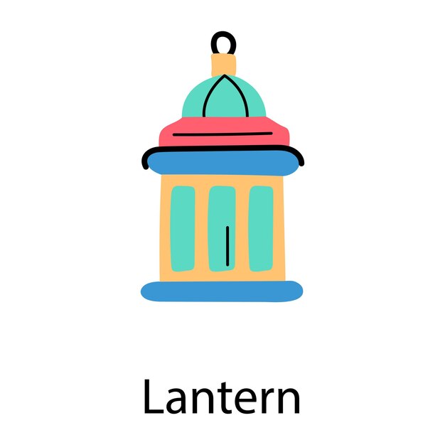 Icon of lantern in colored doodle design