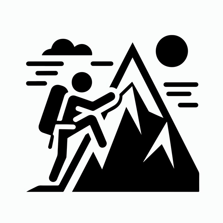 山を登っている男のロゴ