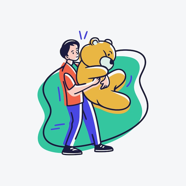 Icon a man carrying a teddy bear line pop scenes illustration