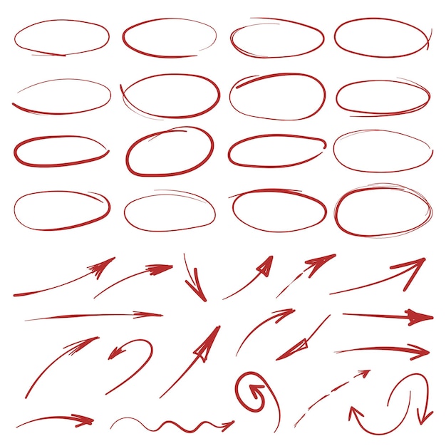Icon met cirkellijnschets en pijl in handgetekende stijl Cirkelvormige krabbel doodle vectorillustratie op geïsoleerde achtergrond Potlood of pen bubble sign bedrijfsconcept
