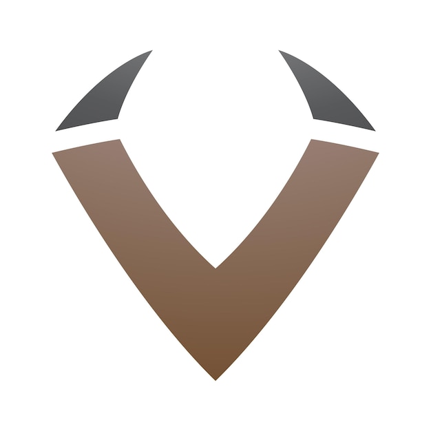 Vector icon met de letter v in de vorm van een bruine en zwarte hoorn