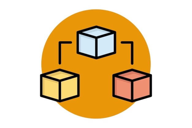 Icon met een gekleurde omtrek van de blockchain