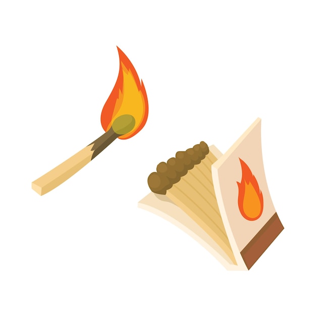 Vector icon met lucifers en brandende lucifers in cartoon-stijl geïsoleerd op witte achtergrond brandend symbool