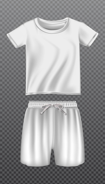 Vector icon mock up of white t shirt and shorts for sport or training. isolated on transparent background.