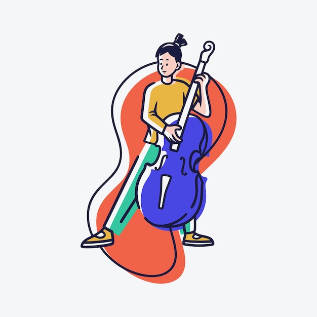 Icona di un musicista che suona l'illustrazione di scene pop della linea di violoncello