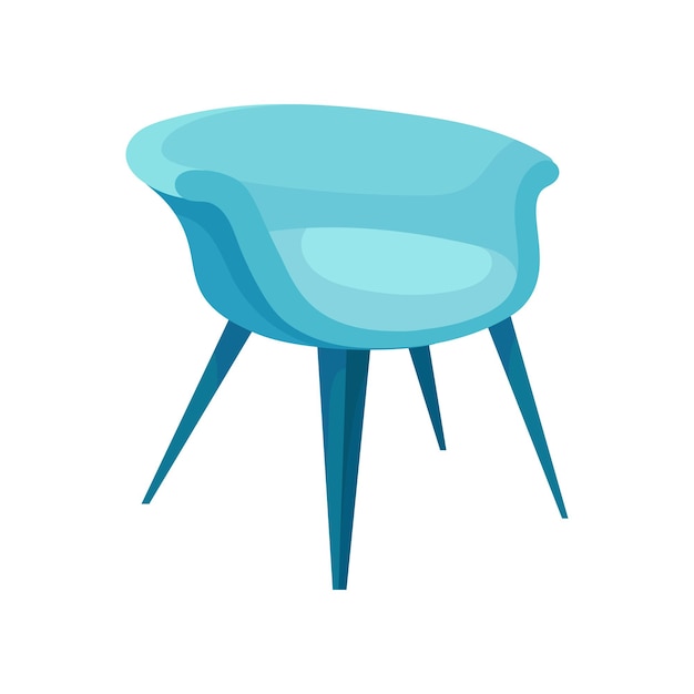 긴 다리를 가진 현대적인 밝은 파란색 의자의 아이콘 세련된 부드러운 가구 부드러운 인테리어와 편안한 의자 가정 내부의 요소 색 배경에 고립 된 평평한 터 일러스트