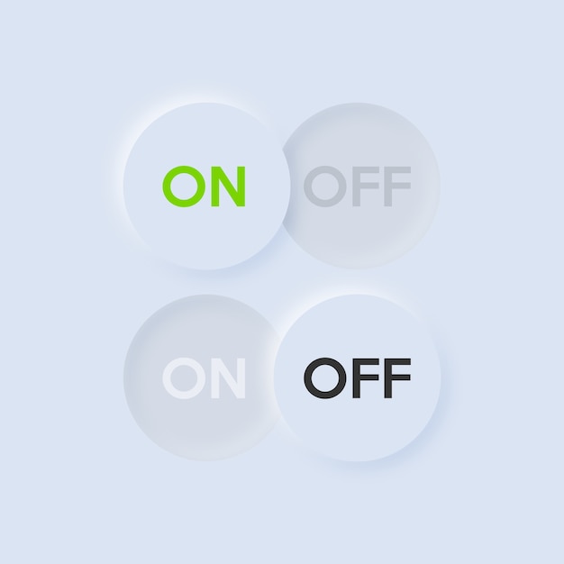 Icon On and Off toggle switch button. Neumorphism UI and UX design.