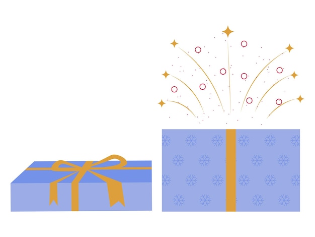 Icon open gift box and fireworks with circles and stars