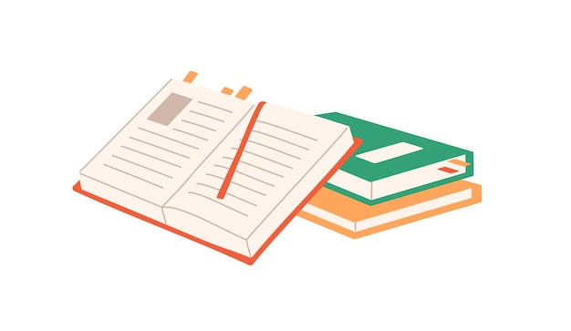 Icon of open paper book Heap of textbooks for learning reading School literature to study Preparation of homework Concept of education Flat isolated vector illustration on white background