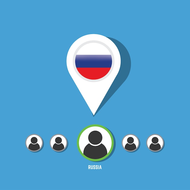 Icon pin illustration with Russia country flag stylized in the circle