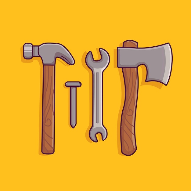 icon plierl nails axe hammer with flat cartoon