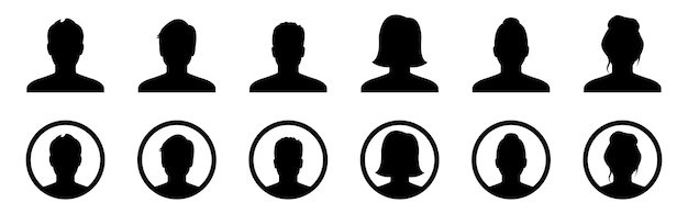 Icon profiel set mannelijke en vrouwelijke hoofd silhouetten