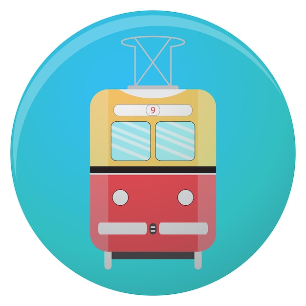 Икона ретро трамвай поезд и символ метро старый значок трамвая векторная плоская иллюстрация