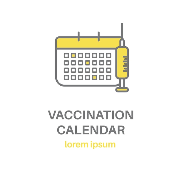 Icon Routine vaccination Vaccination calendar and syringe with medicine Vector illustration